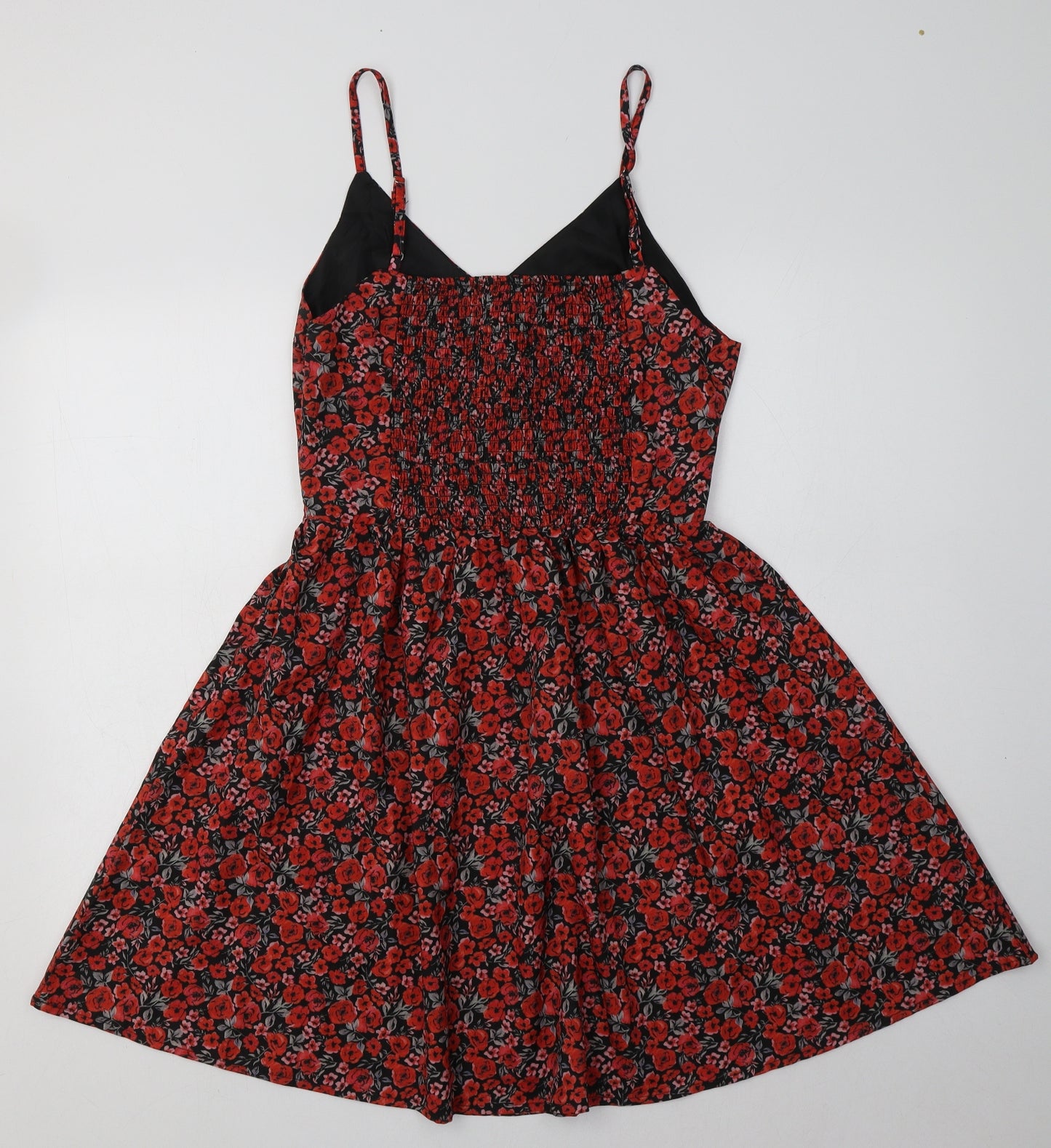 SheIn Womens Red Floral Polyester A-Line  Size XL  V-Neck Zip