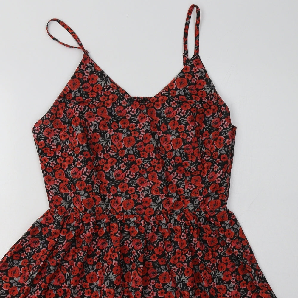 SheIn Womens Red Floral Polyester A-Line  Size XL  V-Neck Zip