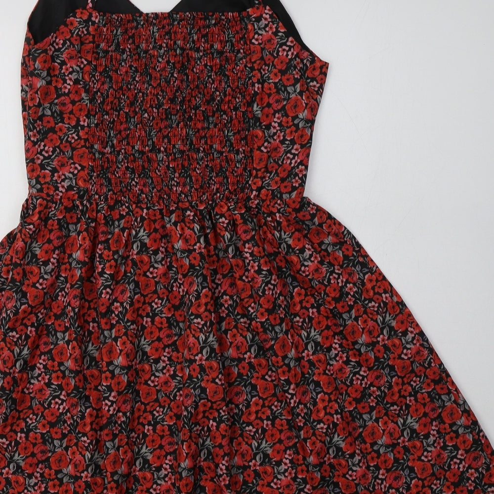 SheIn Womens Red Floral Polyester A-Line  Size XL  V-Neck Zip
