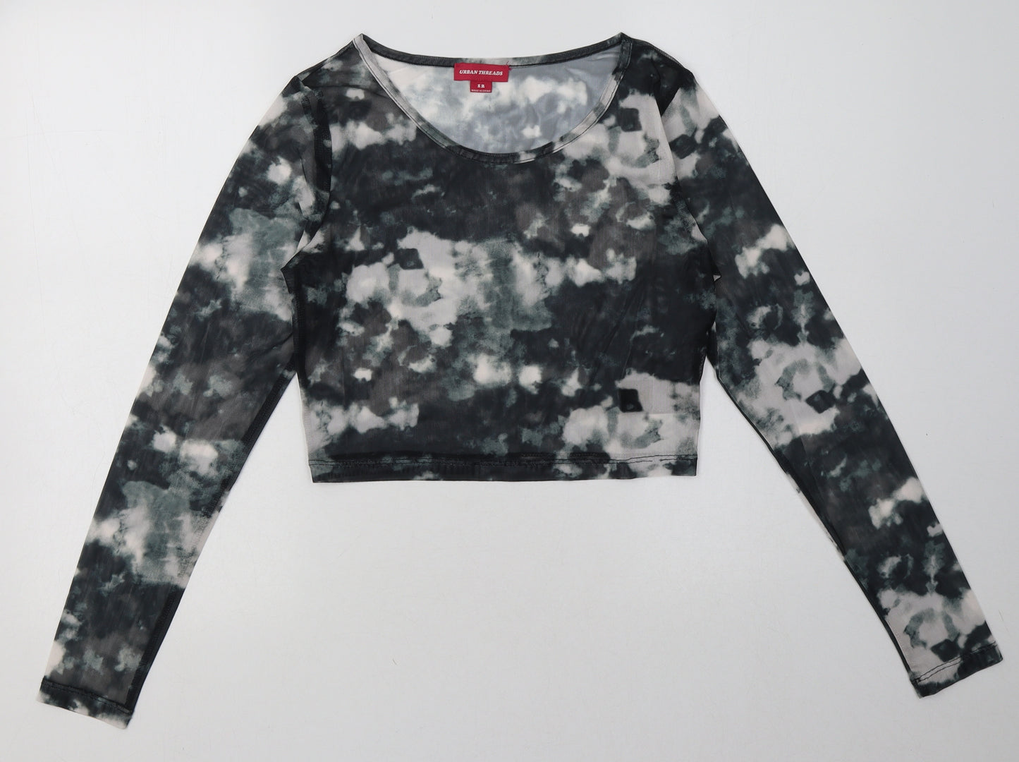urban threads Womens Green  Polyester Cropped Blouse Size 12 Crew Neck - ombre pattern