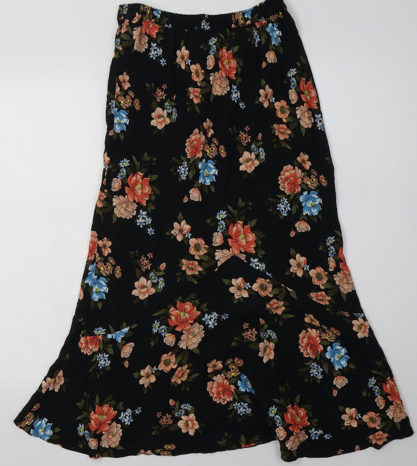 Topshop Womens Black Floral Viscose A-Line Skirt Size 10