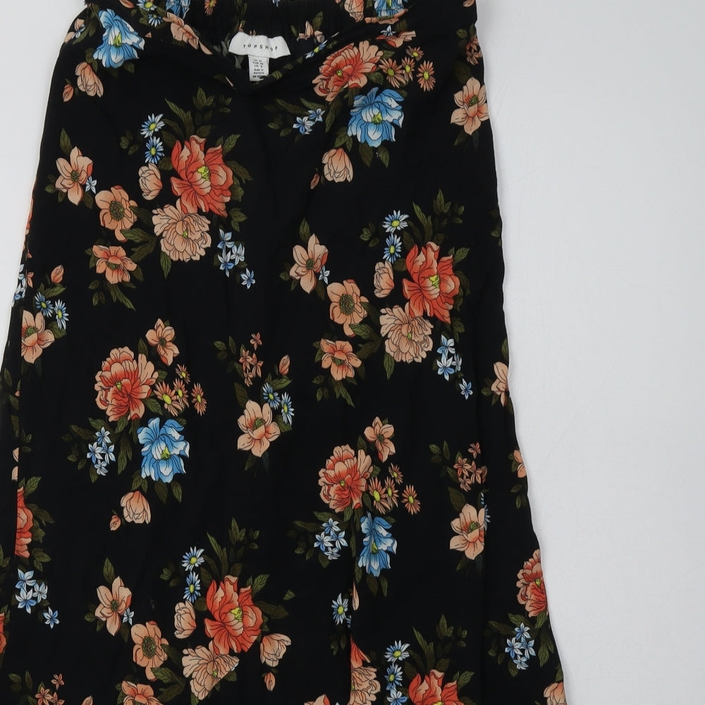 Topshop Womens Black Floral Viscose A-Line Skirt Size 10