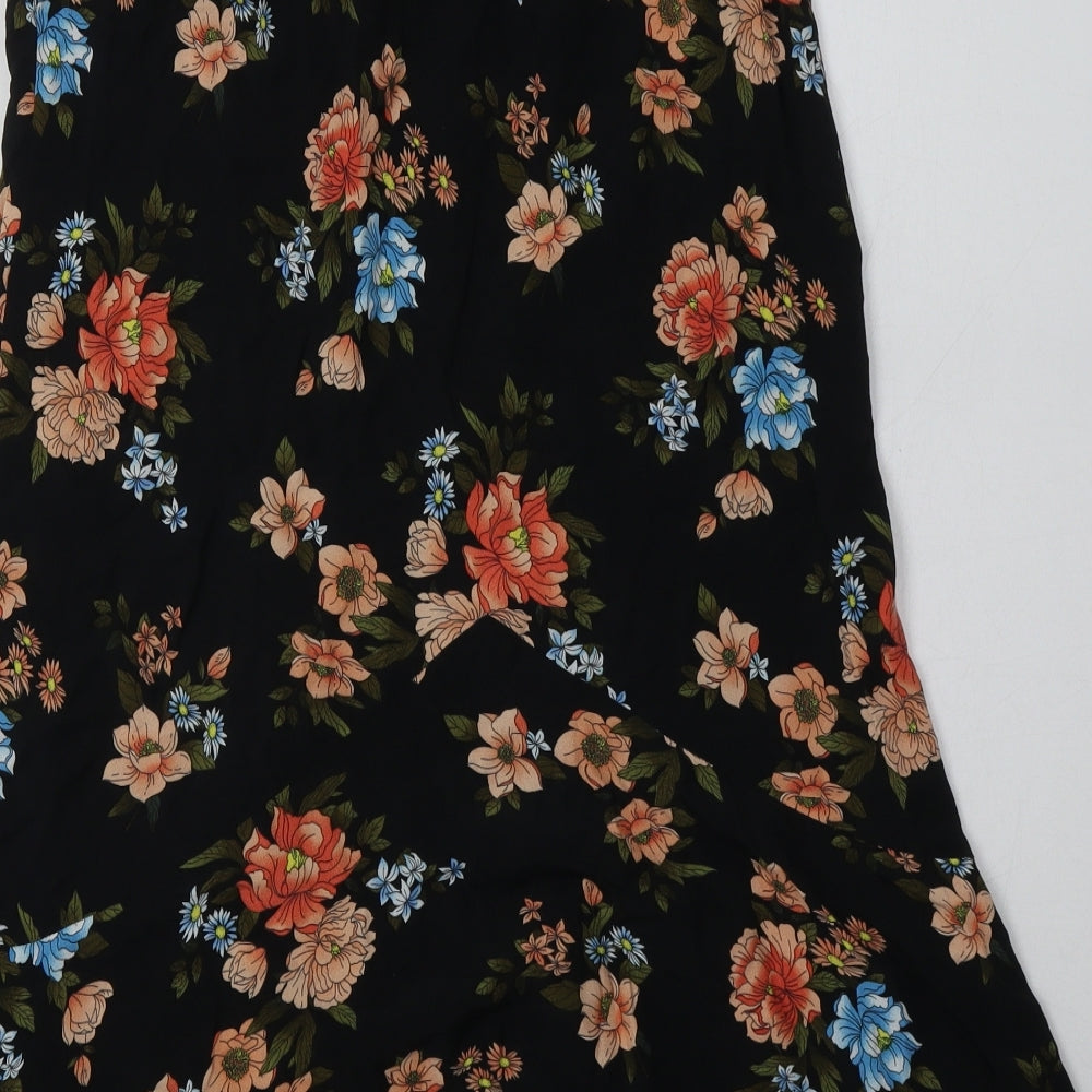 Topshop Womens Black Floral Viscose A-Line Skirt Size 10