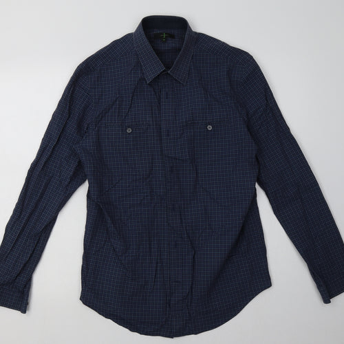 Debenhams Mens Blue Check Cotton  Button-Up Size M Collared Button