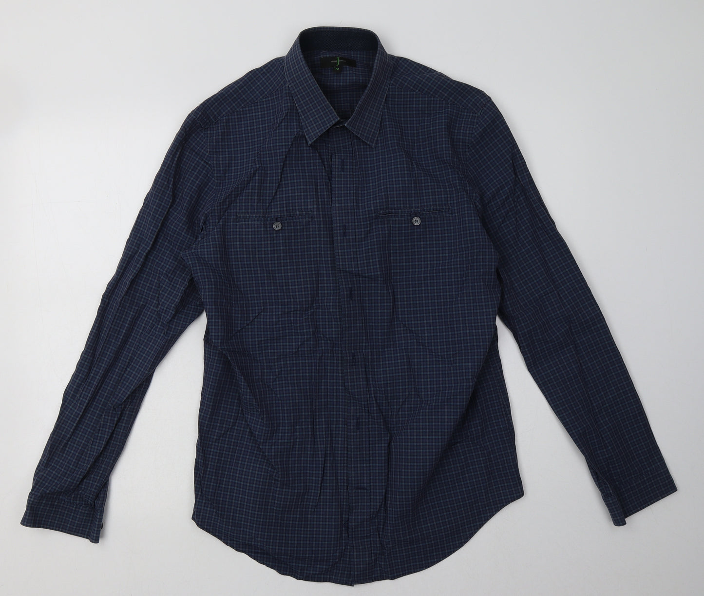 Debenhams Mens Blue Check Cotton  Button-Up Size M Collared Button