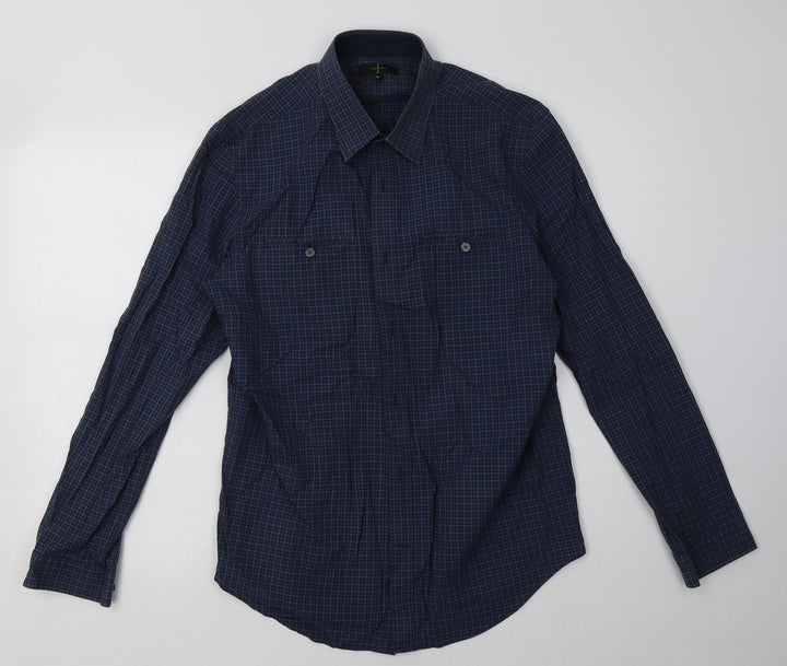 Debenhams Mens Blue Check Cotton  Button-Up Size M Collared Button