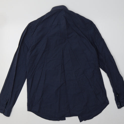 Debenhams Mens Blue Check Cotton  Button-Up Size M Collared Button