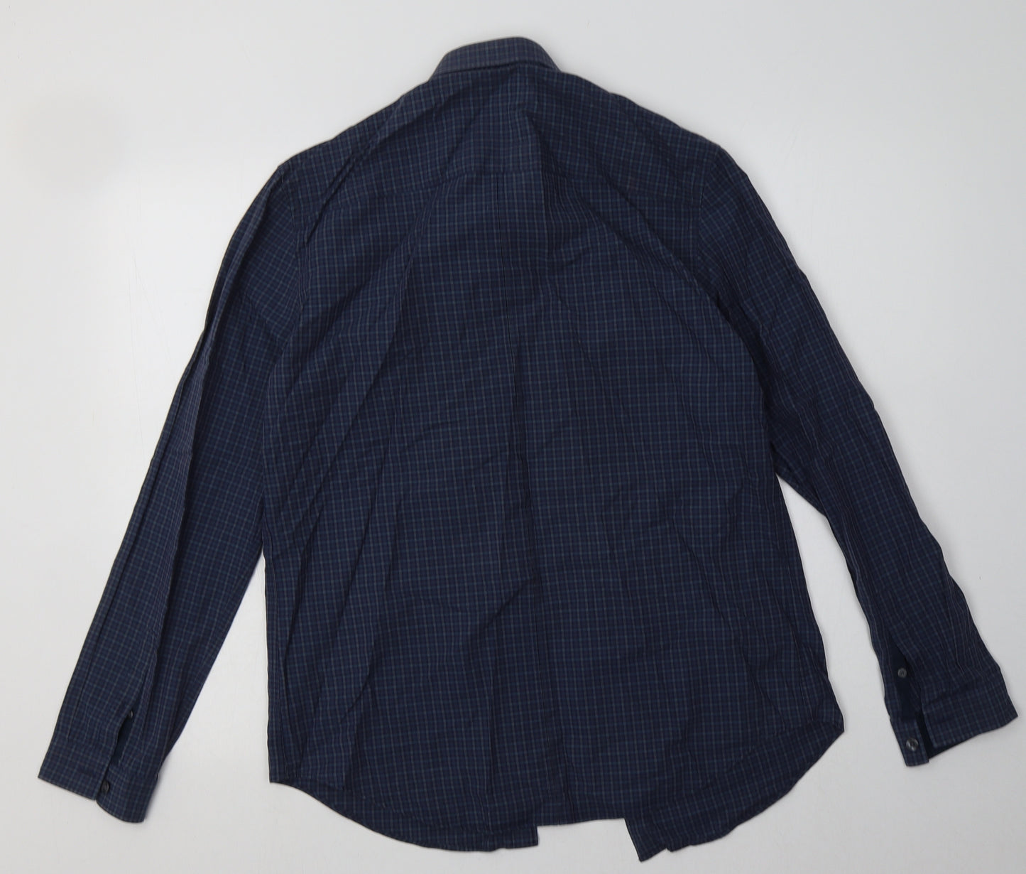 Debenhams Mens Blue Check Cotton  Button-Up Size M Collared Button