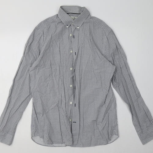 Debenhams Mens Blue Geometric Cotton  Button-Up Size M Collared Button