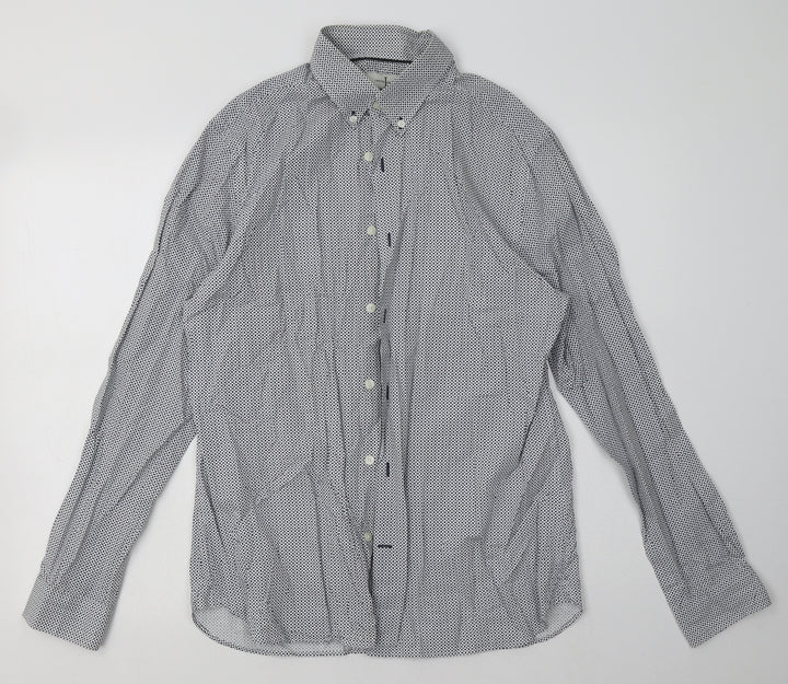 Debenhams Mens Blue Geometric Cotton Button-Up Size M Collared Button