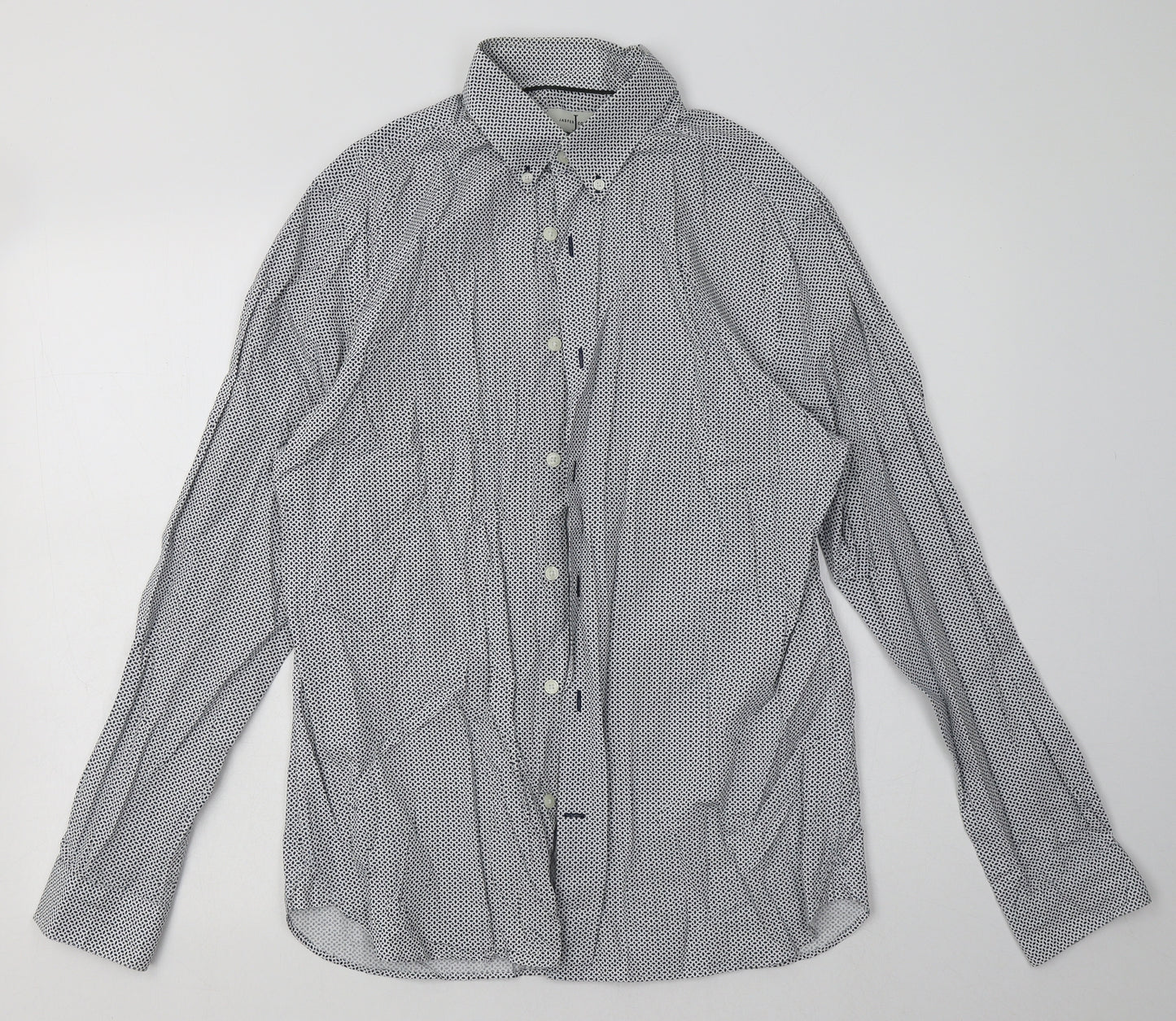 Debenhams Mens Blue Geometric Cotton  Button-Up Size M Collared Button