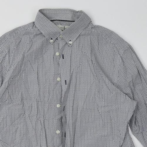 Debenhams Mens Blue Geometric Cotton  Button-Up Size M Collared Button