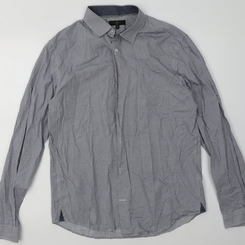 Debenhams Mens Blue Geometric Cotton  Button-Up Size M Collared Button