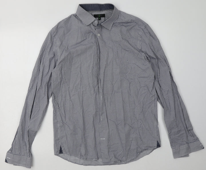 Debenhams Mens Blue Geometric Cotton  Button-Up Size M Collared Button