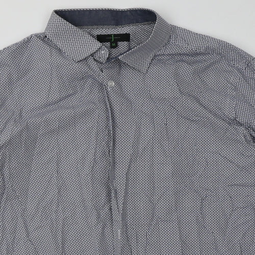 Debenhams Mens Blue Geometric Cotton  Button-Up Size M Collared Button