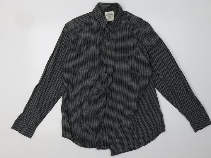 Old Navy Mens Black Check Cotton  Button-Up Size S Collared Button
