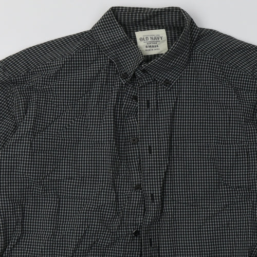 Old Navy Mens Black Check Cotton  Button-Up Size S Collared Button