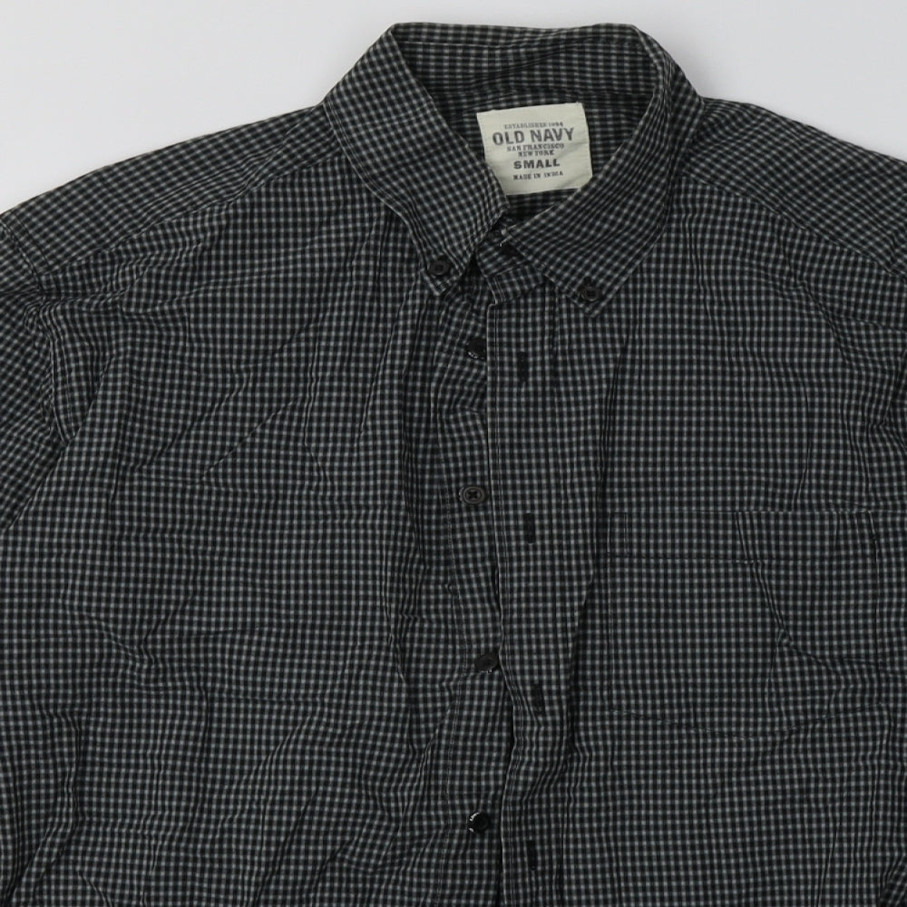 Old Navy Mens Black Check Cotton  Button-Up Size S Collared Button
