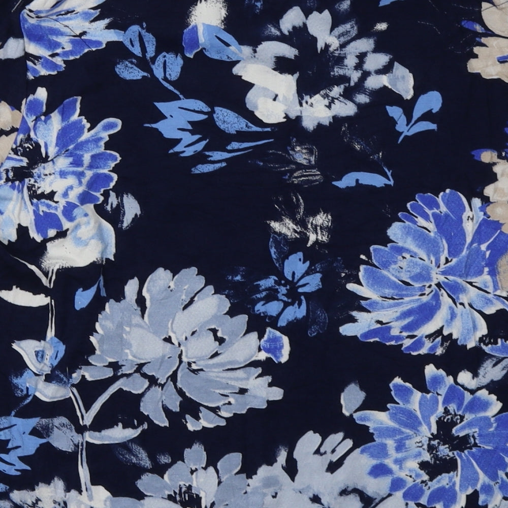 Marks and Spencer Womens Blue Floral Viscose Basic T-Shirt Size 14 Roll Neck