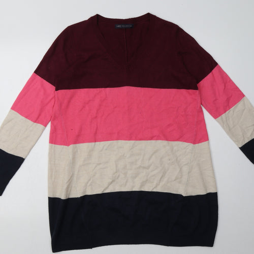Marks and Spencer Womens Multicoloured Striped Acrylic Jumper Dress  Size 10  V-Neck Pullover