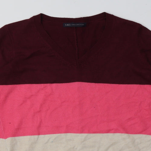 Marks and Spencer Womens Multicoloured Striped Acrylic Jumper Dress  Size 10  V-Neck Pullover