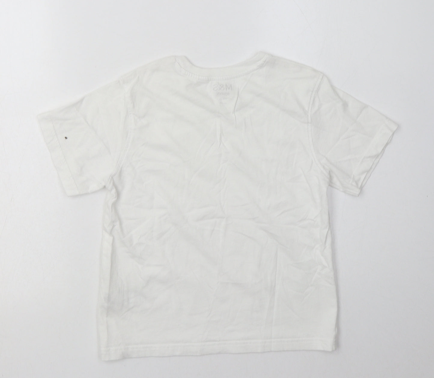 Marks and Spencer Girls White  Cotton Basic T-Shirt Size 7-8 Years Crew Neck Pullover