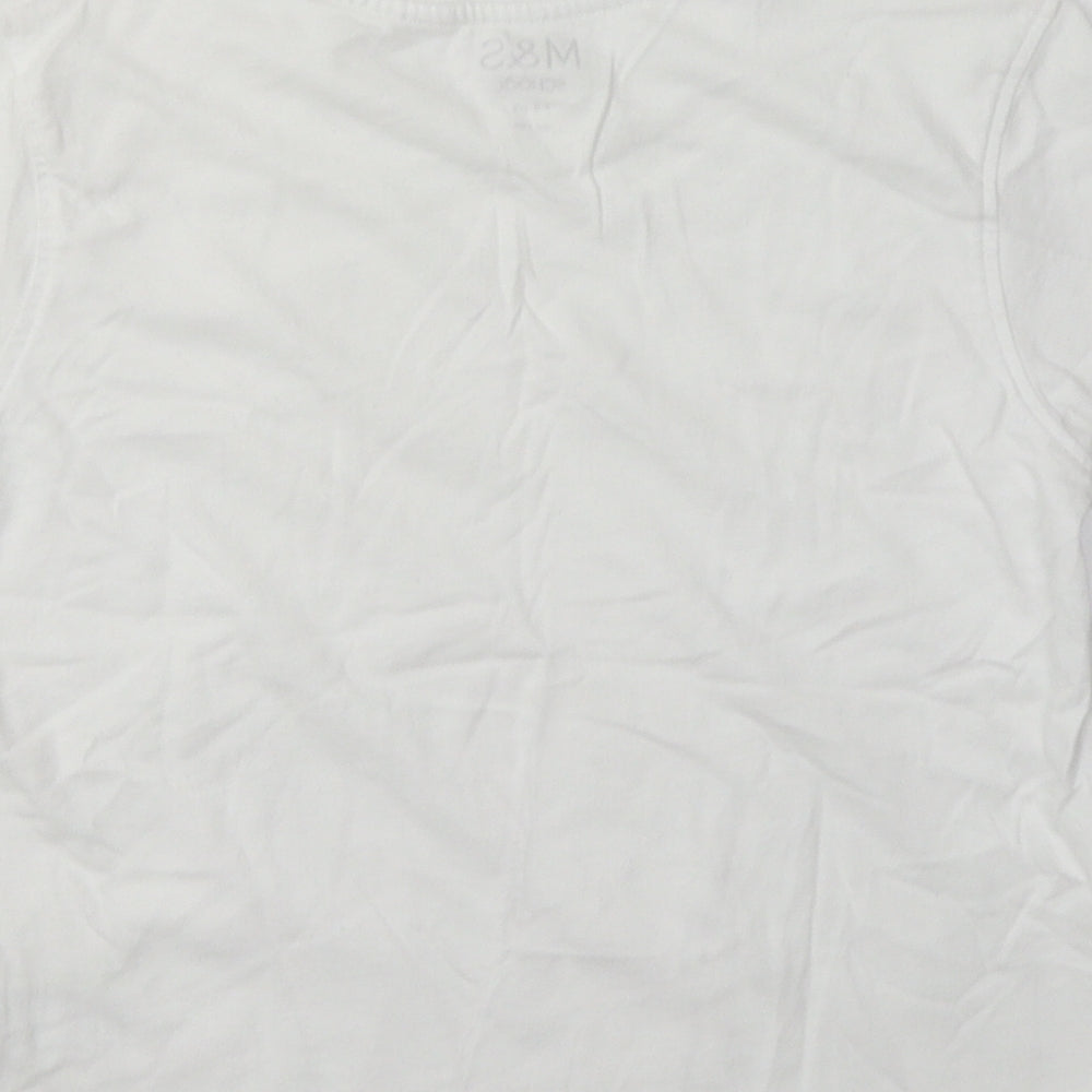 Marks and Spencer Girls White  Cotton Basic T-Shirt Size 7-8 Years Crew Neck Pullover
