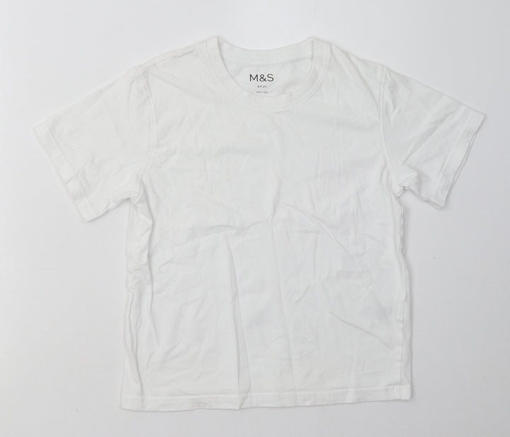 Marks and Spencer Girls White Cotton Basic T-Shirt Size 8-9 Years Crew Neck Pullover