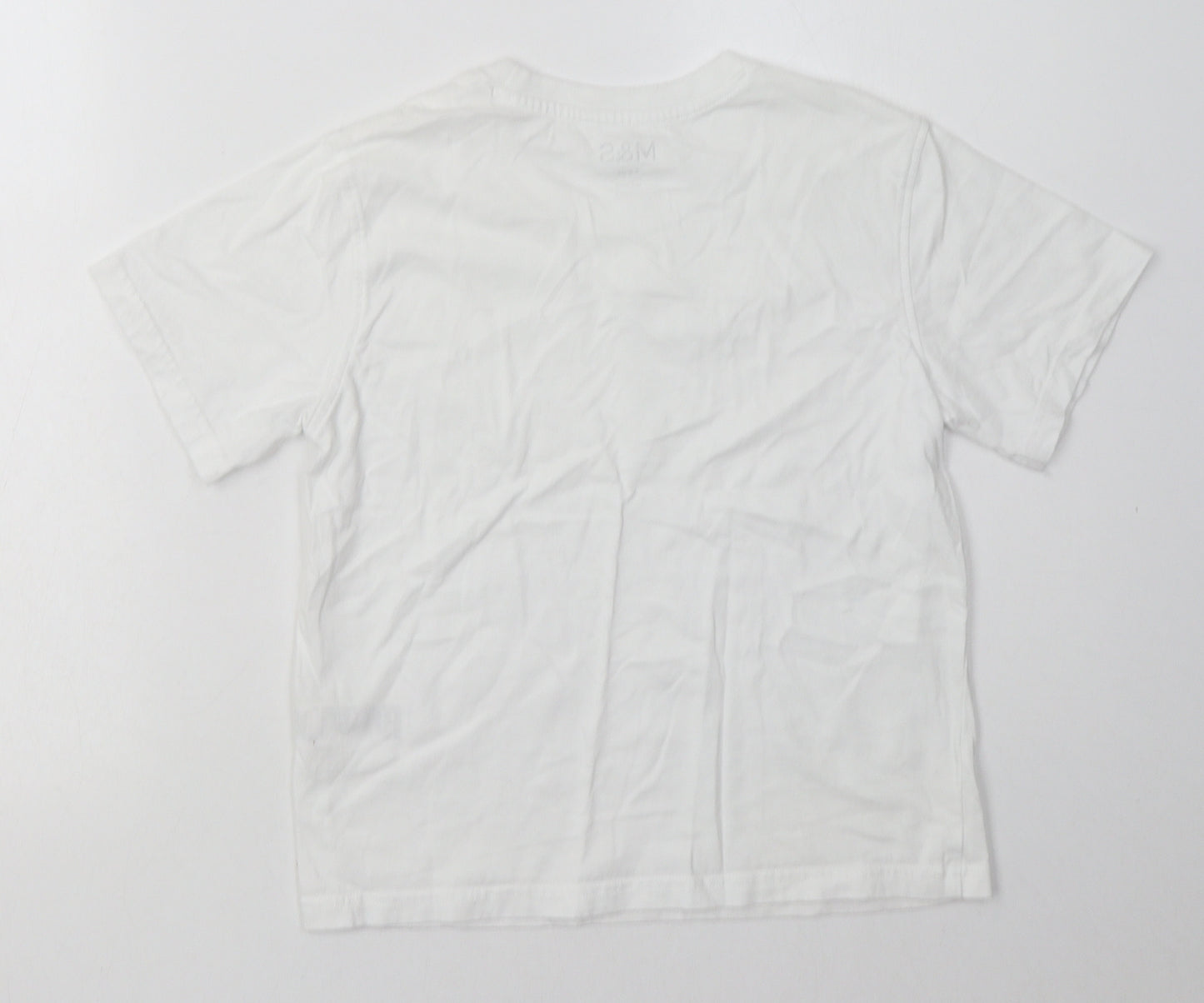 Marks and Spencer Girls White  Cotton Basic T-Shirt Size 8-9 Years Crew Neck Pullover