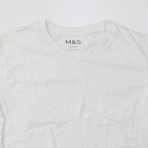 Marks and Spencer Girls White  Cotton Basic T-Shirt Size 8-9 Years Crew Neck Pullover