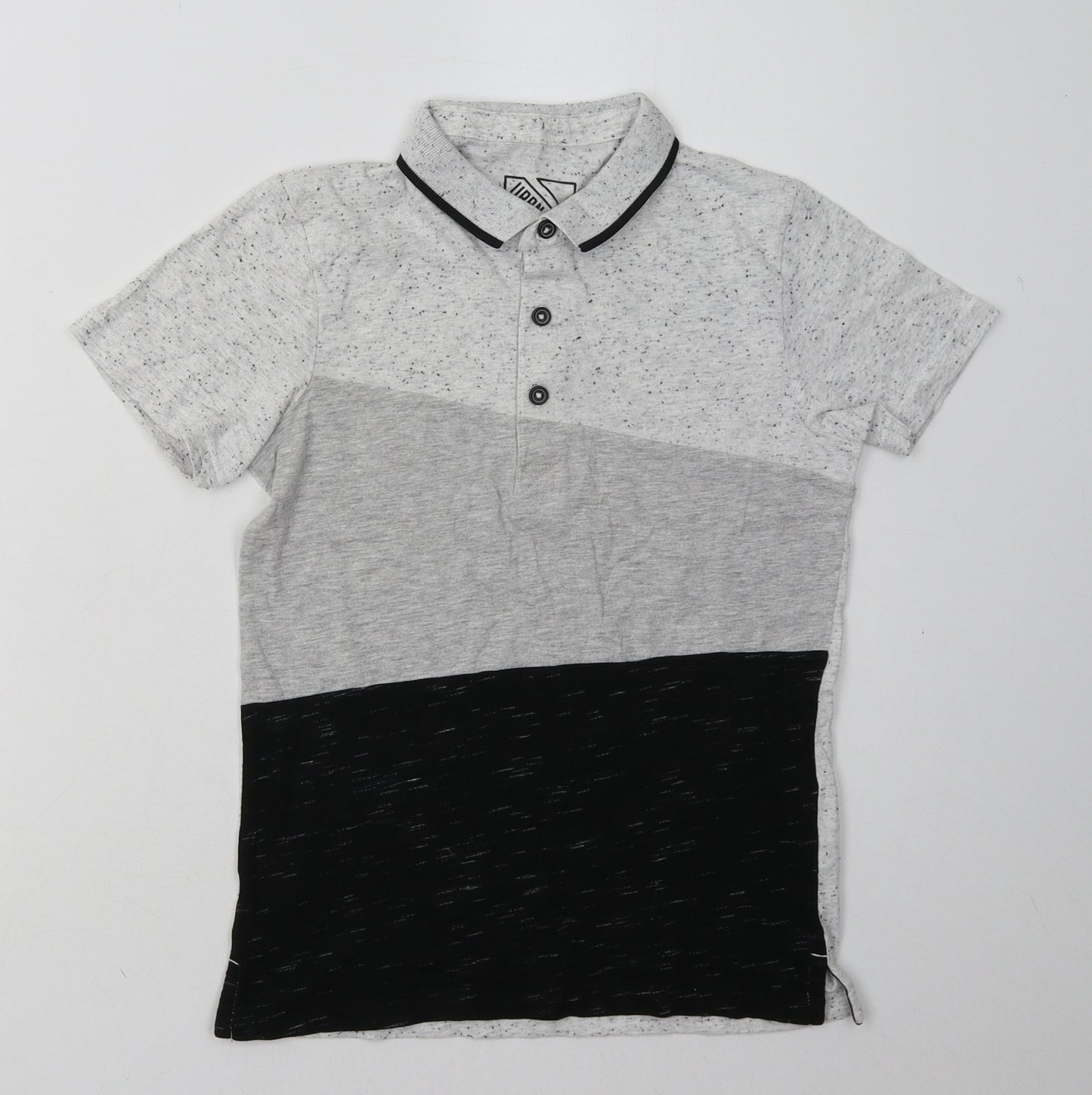 Matalan Boys Grey Geometric Cotton Basic Polo Size 10 Years Collared Button