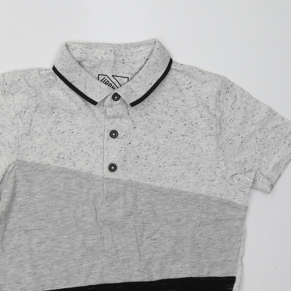 Matalan Boys Grey Geometric Cotton Basic Polo Size 10 Years Collared Button