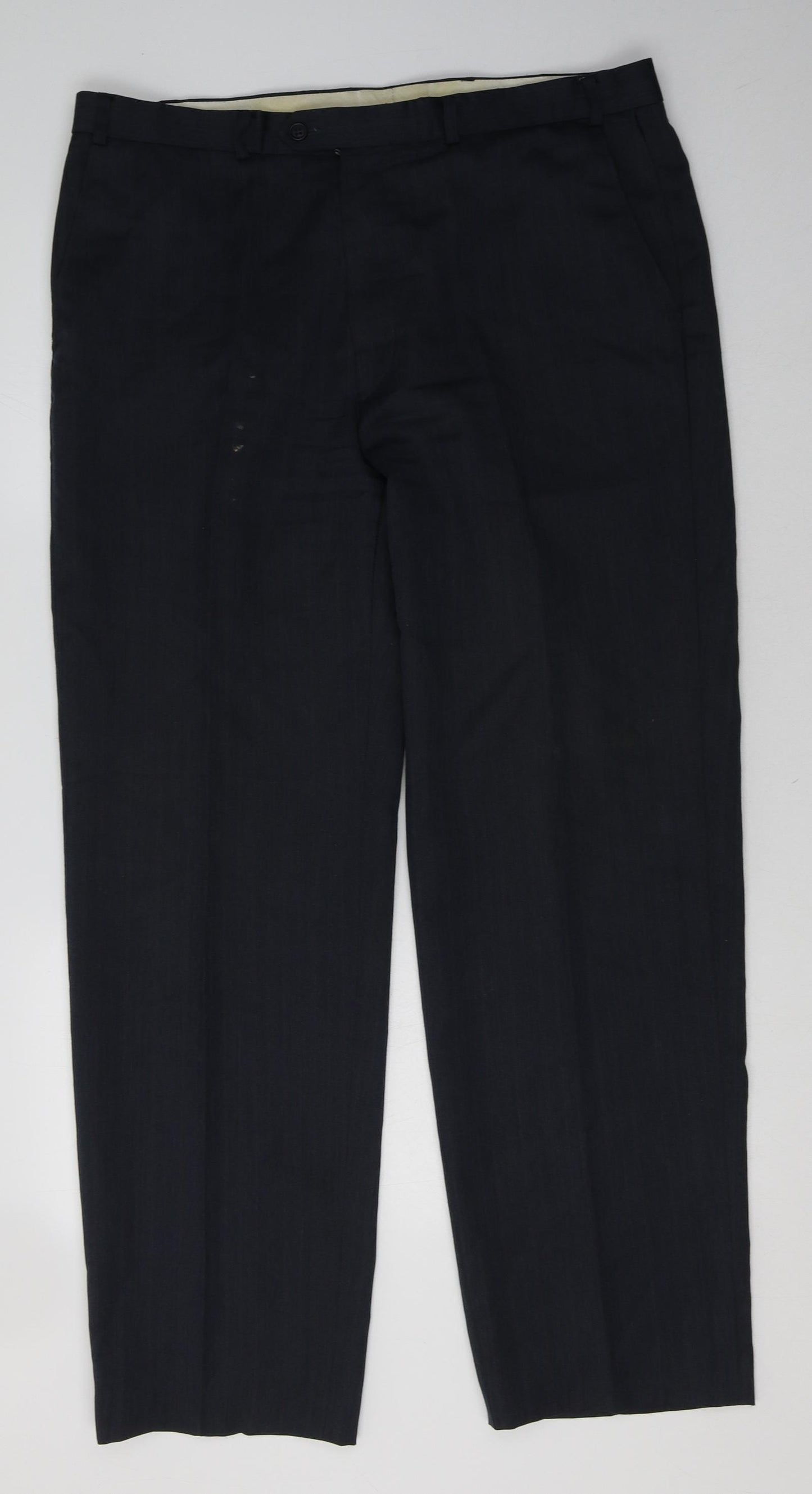 Marks and Spencer Mens Blue  Polyester Trousers  Size 38 L31 in Regular Hook & Eye