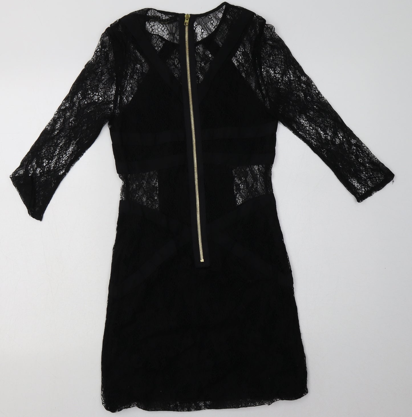 AllSaints Womens Black  Nylon Bodycon  Size 10  Crew Neck Zip
