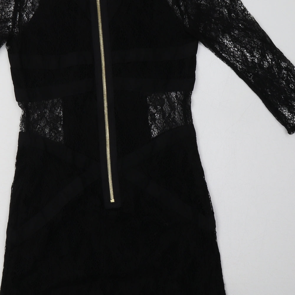 AllSaints Womens Black  Nylon Bodycon  Size 10  Crew Neck Zip