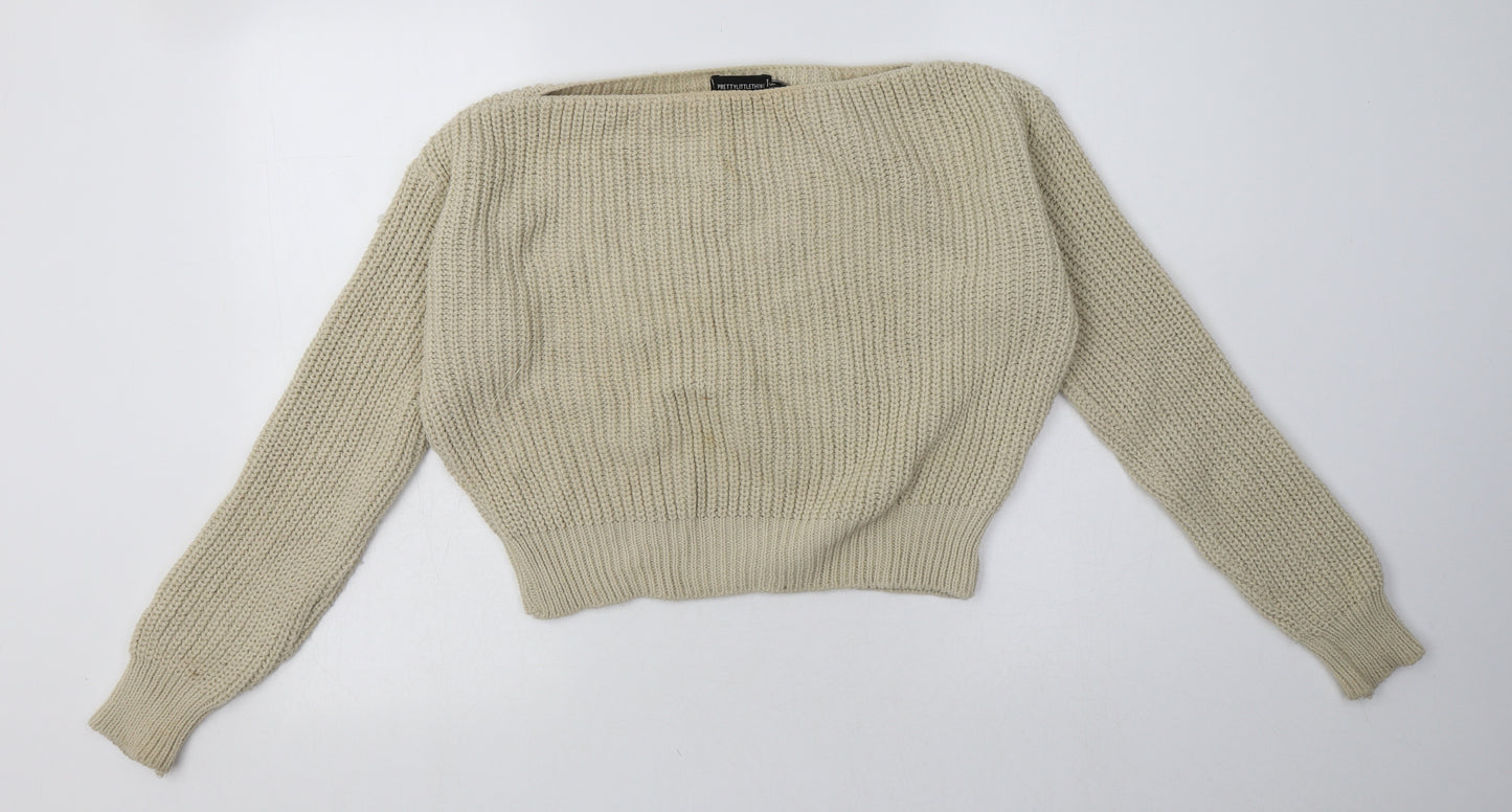 PRETTYLITTLETHING Womens Beige  Acrylic Pullover Sweatshirt Size 6  Pullover