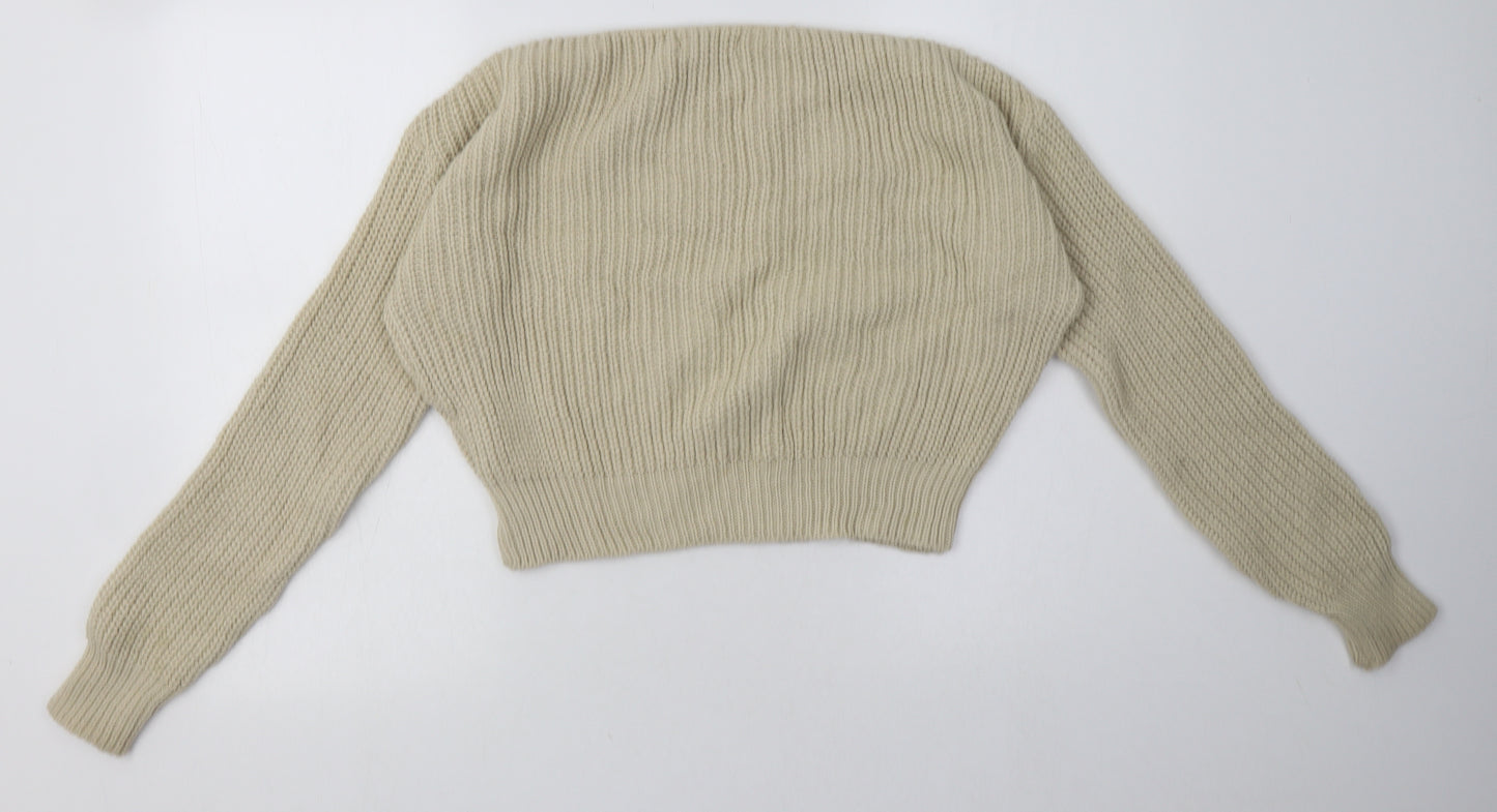 PRETTYLITTLETHING Womens Beige  Acrylic Pullover Sweatshirt Size 6  Pullover