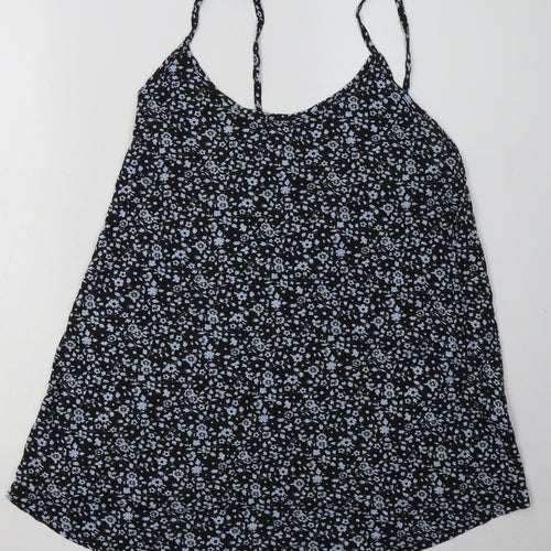Boohoo Womens Blue Floral Viscose Basic Tank Size 12 Scoop Neck