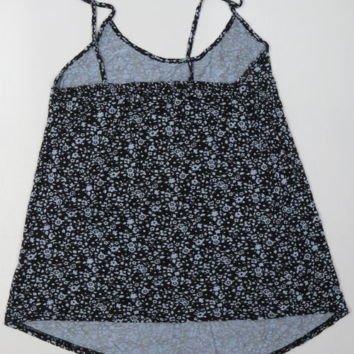Boohoo Womens Blue Floral Viscose Basic Tank Size 12 Scoop Neck