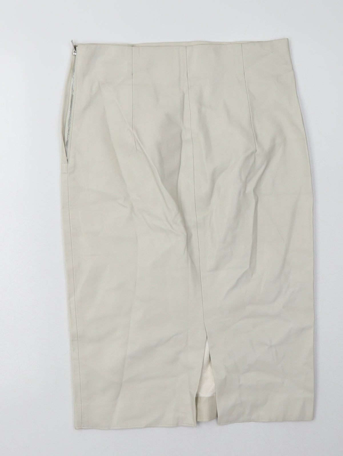 Zara Womens Beige  Polyurethane A-Line Skirt Size S   Zip