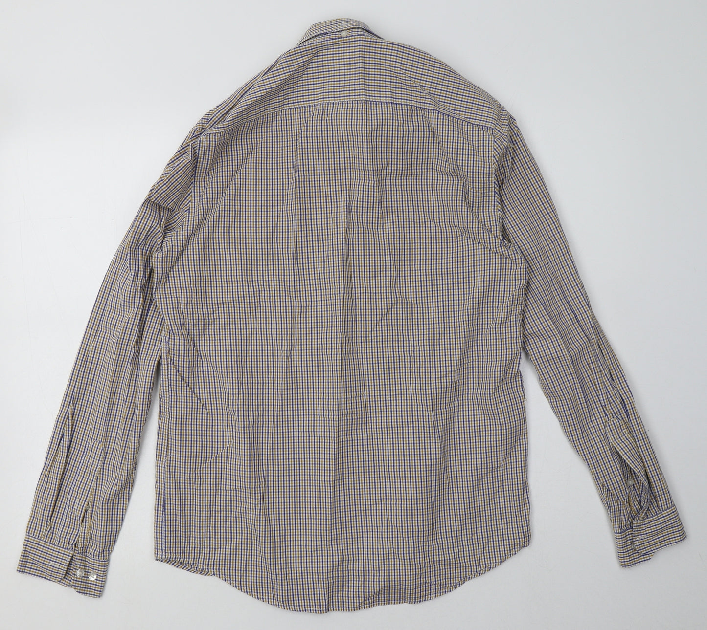 NEXT Mens Yellow Check Cotton  Polo Size S Collared Button