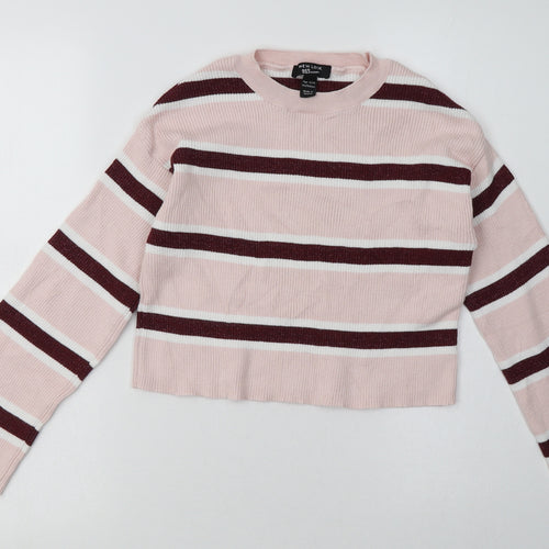 New Look Girls Pink Striped Acrylic Pullover Sweatshirt Size 12-13 Years  Pullover