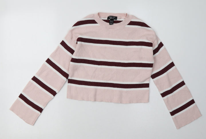 New Look Girls Pink Striped Acrylic Pullover Sweatshirt Size 12-13 Years  Pullover