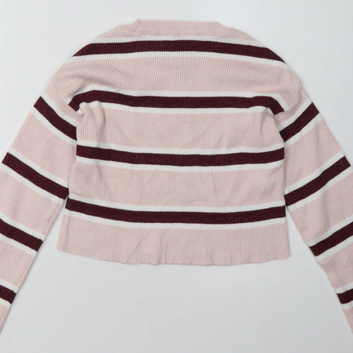 New Look Girls Pink Striped Acrylic Pullover Sweatshirt Size 12-13 Years  Pullover
