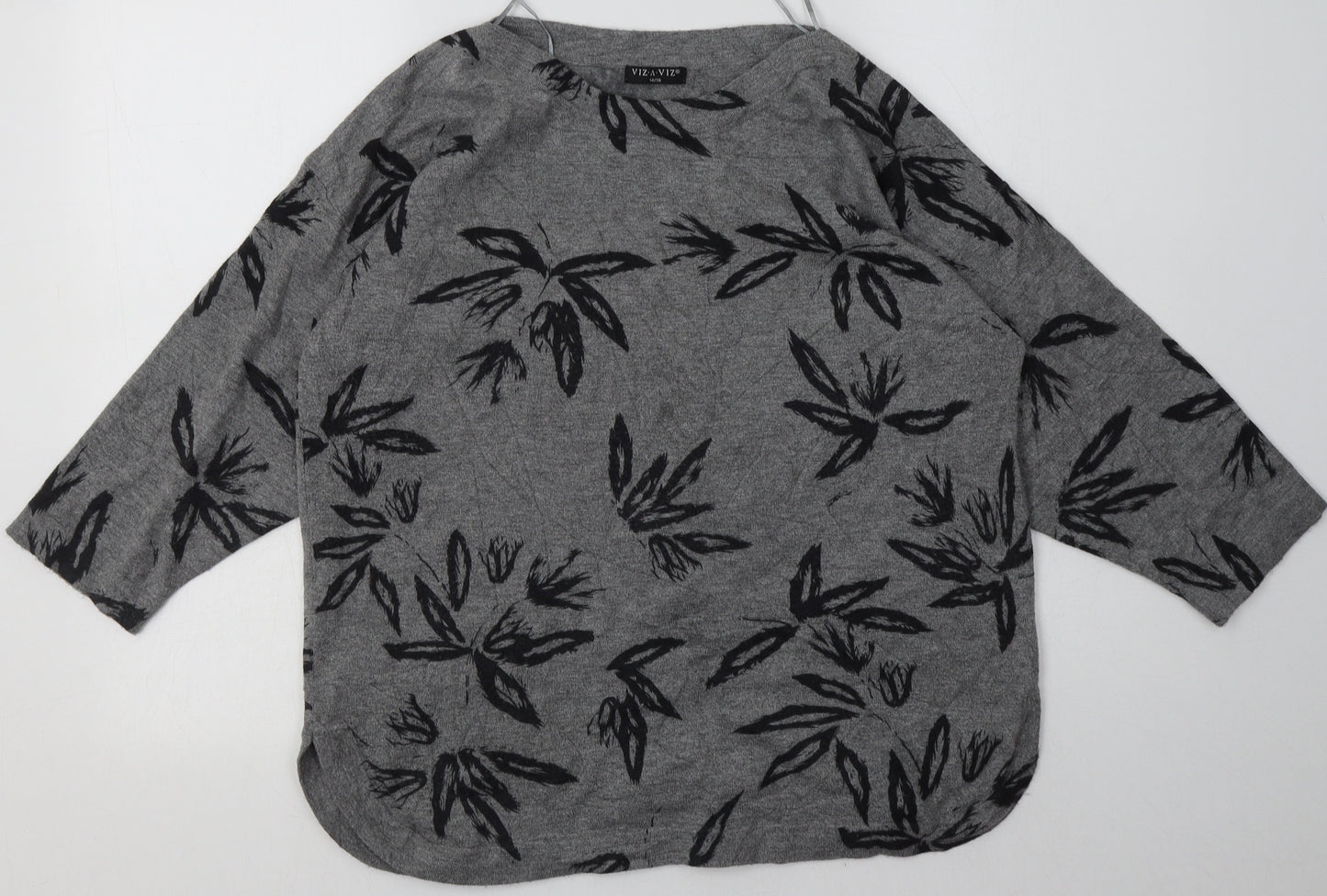 Viz a Viz Womens Grey Floral Polyester Pullover Sweatshirt Size 14  Pullover