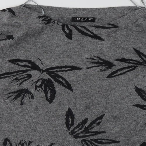 Viz a Viz Womens Grey Floral Polyester Pullover Sweatshirt Size 14  Pullover