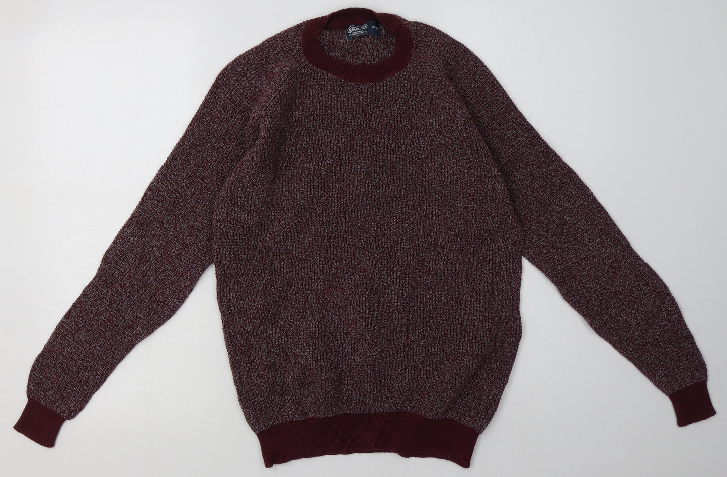 Fabric Mens Red  Cotton Pullover Sweatshirt Size S