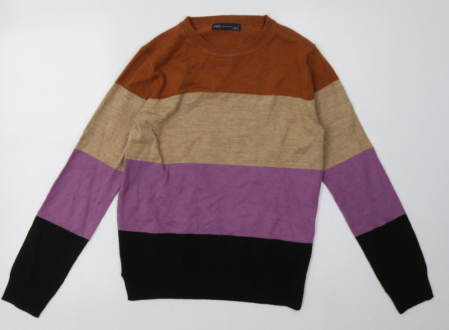 Marks and Spencer Womens Multicoloured Striped Acrylic Pullover Sweatshirt Size 8  Pullover