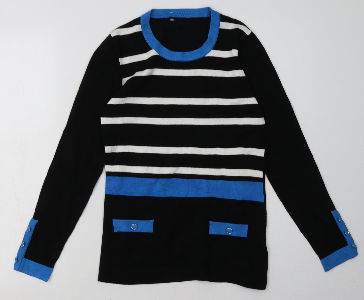 marble Womens Blue Striped Viscose Pullover Sweatshirt Size 8  Pullover