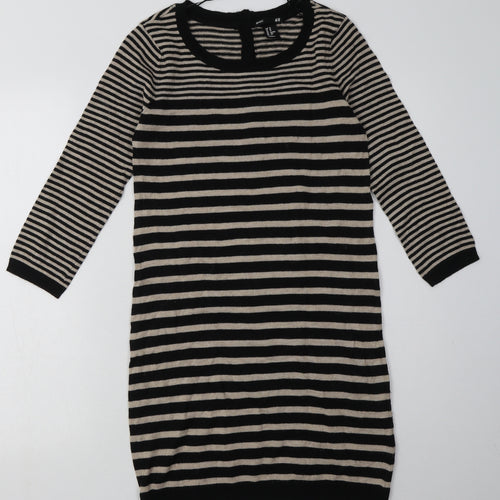 H&M Womens Brown Striped Polyamide Jumper Dress  Size XS  Crew Neck Button
